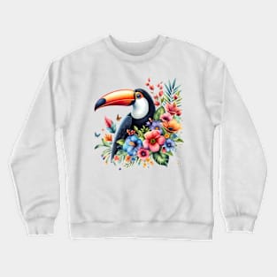 A toucan decorated with beautiful colorful flowers. Crewneck Sweatshirt